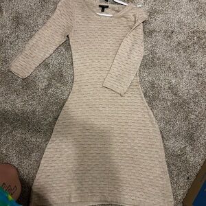 Allison Brittney Beige Long Sleeve Knit Dress